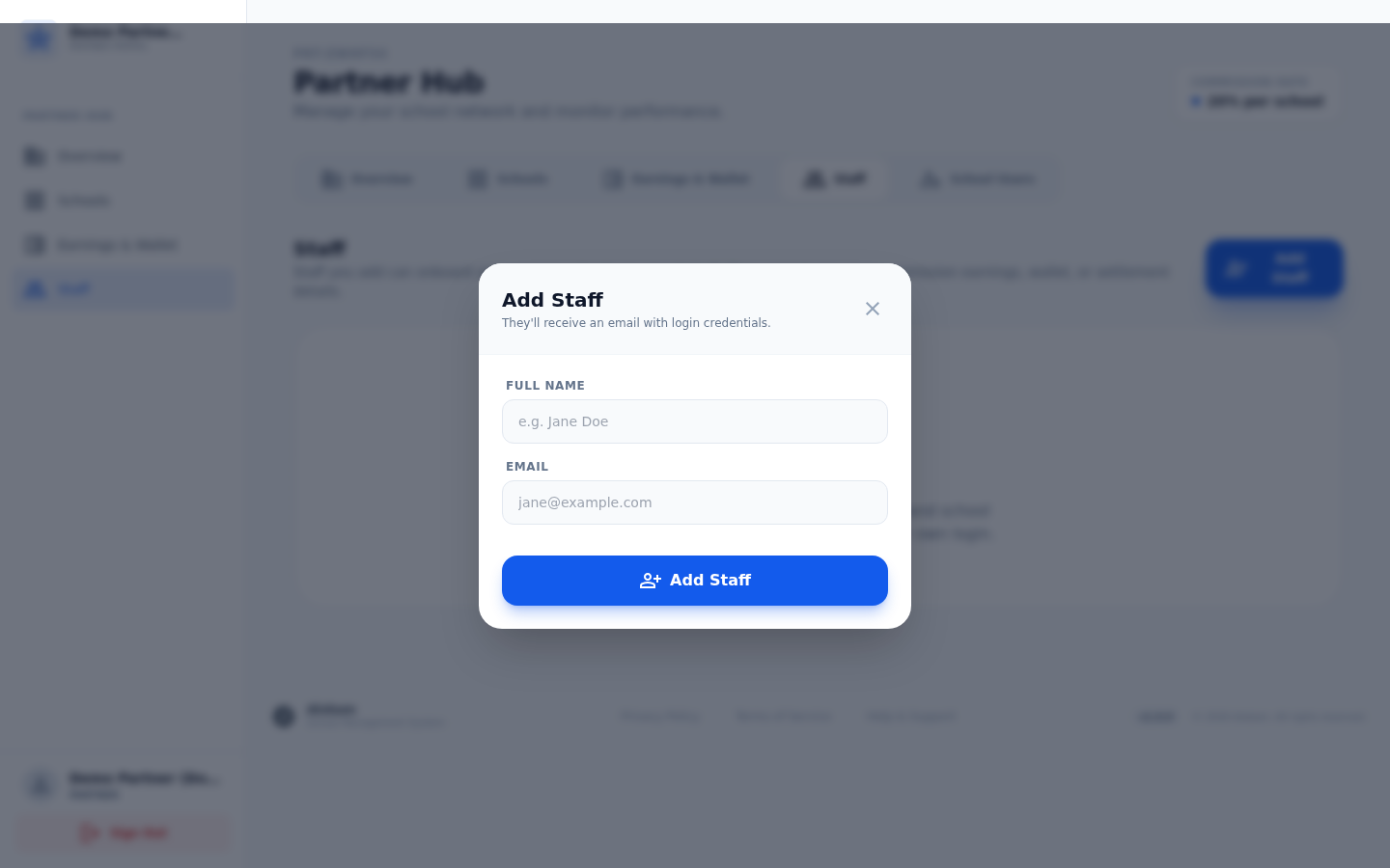 The Add Staff form.